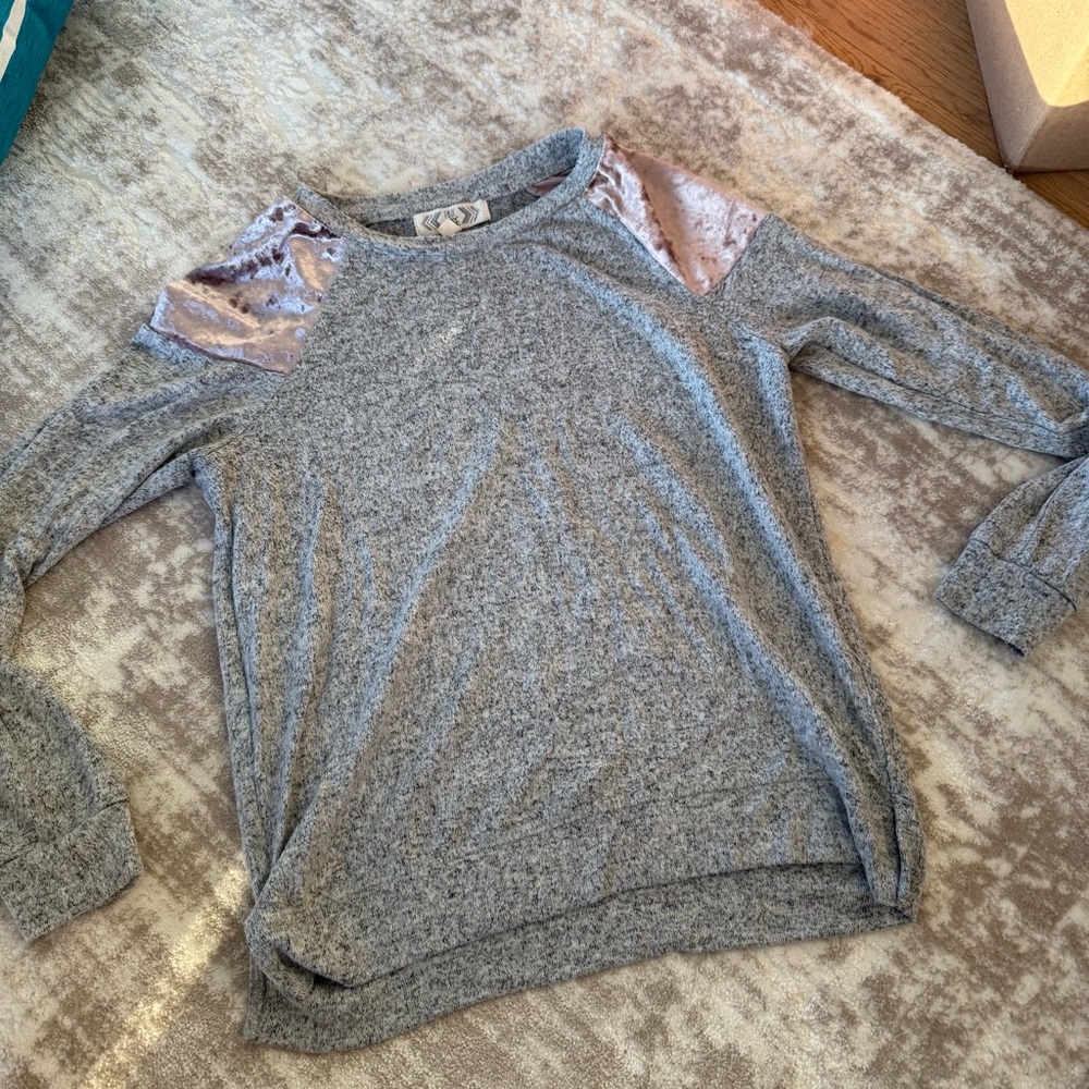 NEW Gray Sweater with Pink Velvet Accents